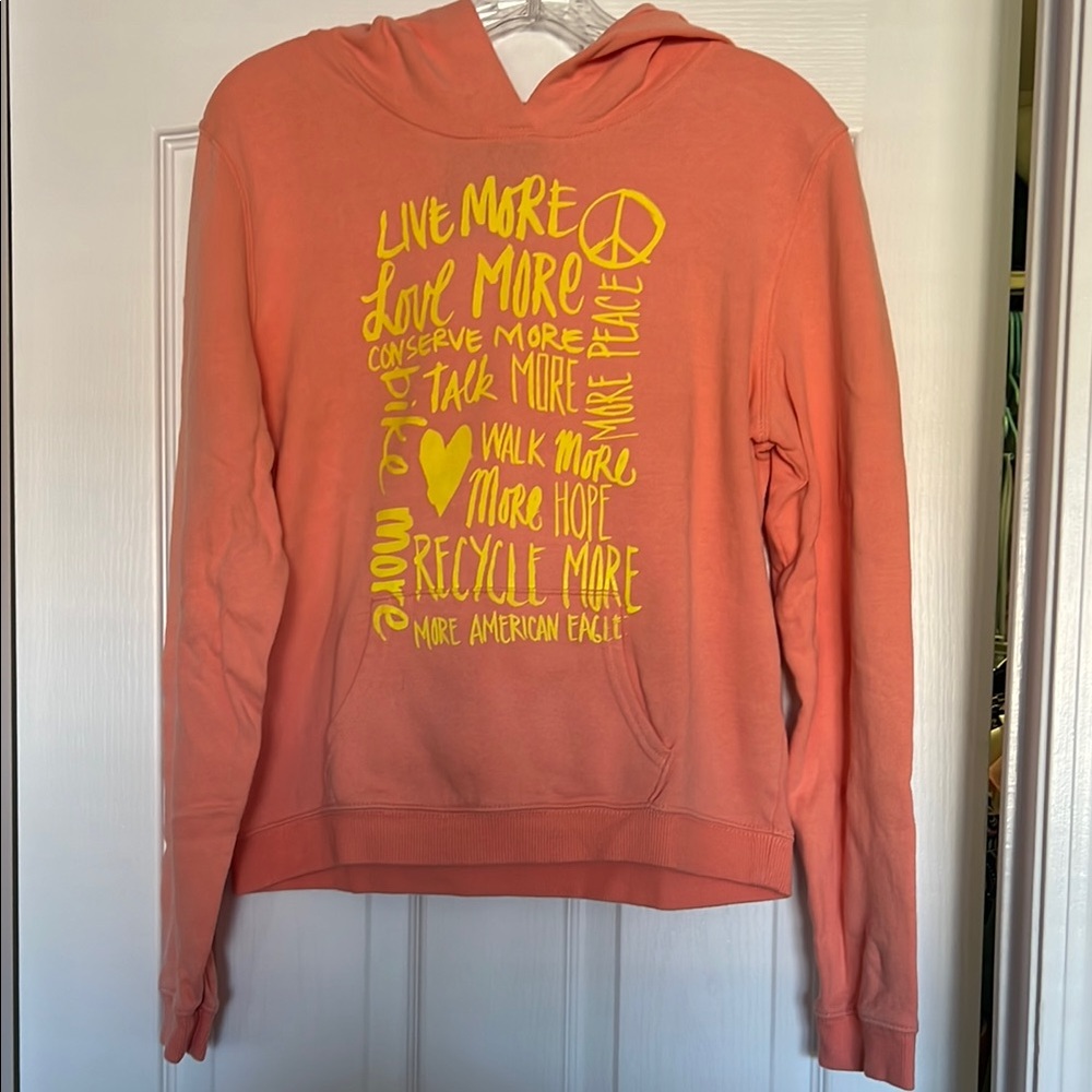 American Eagle Coral Hoodie with Yellow Graphic
